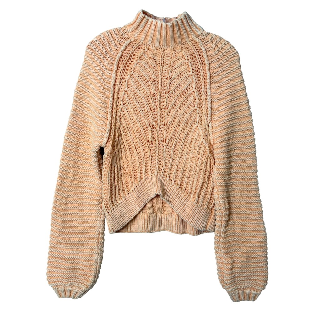 Free People Sweater Womens XS Orange Sweetheart Ribbed Chunky Mock Neck Relaxed